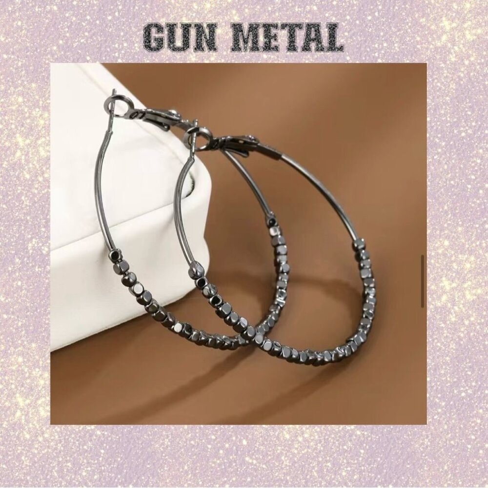 GunMetal Beads Hoop Earrings NWT